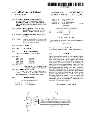 Localized heating techniques incorporating tunable infrared element(s) for vacuum insulating glass units, and/or apparatuses for same: United States Patent 9822580 (English Edition)
