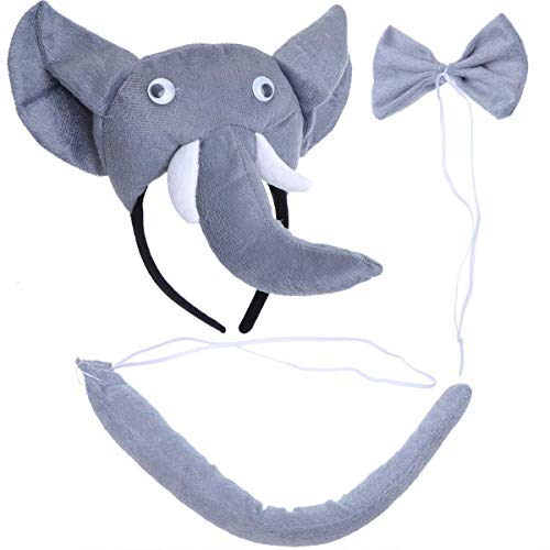 Lovelegis Elefante - Diadema de lotos - Cola - Pajarita - Animales - Mujer - niños - Disfraz - Disfraz - Carnaval de Halloween - Cosplay - Accesorios - Idea de Regalo