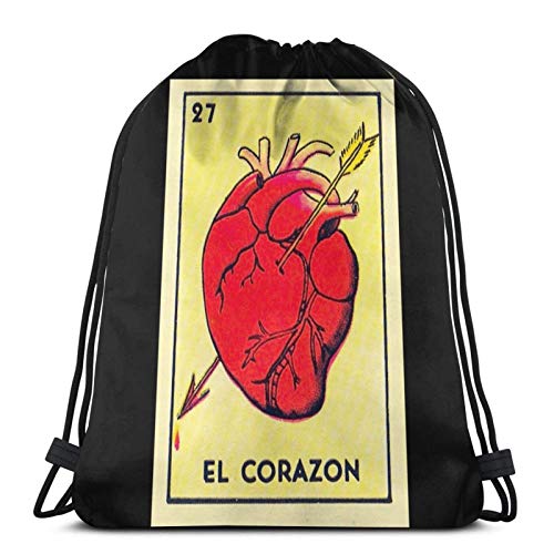 LREFON Mochila Saco Sudadera Ligera El Corazon Tarot - Loteria Logo-Mochila Saco-Negro