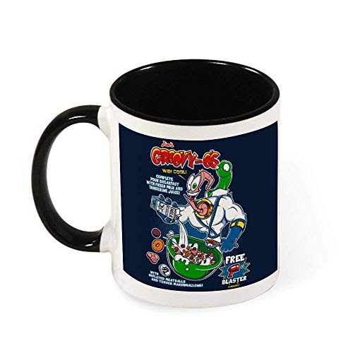 Lsjuee GroovyOs Earth Worm Jim Cereal Taza de café de cerámica Taza de té, regalo para mujeres, niñas, esposa, mamá, abuela, 11 oz