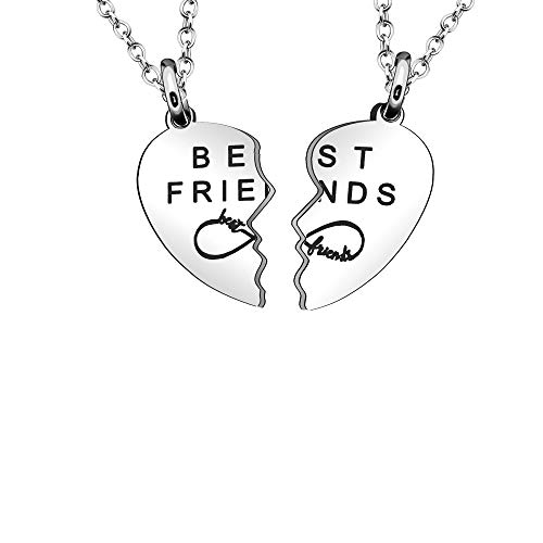 Maxforever Juego de 2 collares con dijes BFF de regalo de amistad (plata)