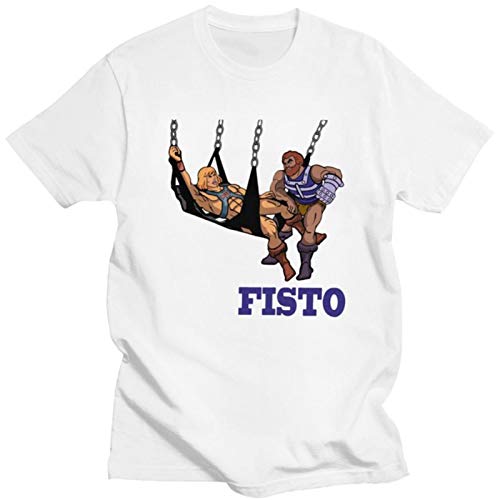 Mens Fisto He-Man Masters of The Universe Tshirt Short Sleeved Cotton T-Shirt Skeletor 80s She-Ra Beast T Shirt Eternia tee Tops-White,XL