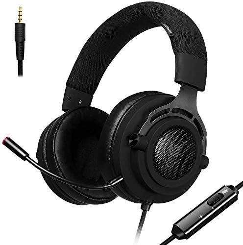 MGWA Auriculares para videojuegos con cable de 3,5 mm, auriculares para videojuegos, auriculares de control por cable, auriculares incorporados, música con cable, auriculares ligeros