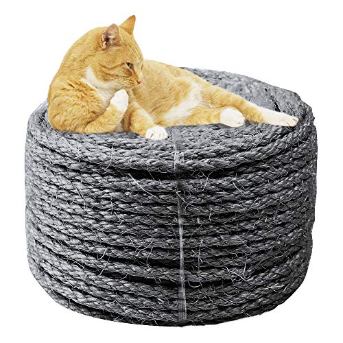 MOUHIV 6MM Sisal Cuerda para Reparar y Reemplazo de Gato Rascarse Pilier, Gato Árbol, Gato Rasguño lmohadilla/Estera/Pateador Juguete, Tubo/Escalera/Neumático Envase, Hogar Decoración, 6MM*100M, Gris