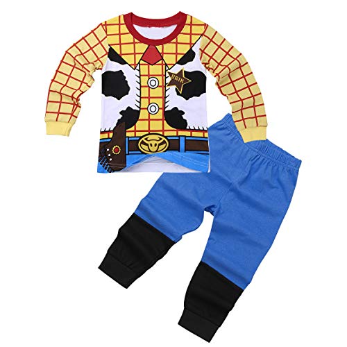 MSemis Unisex Pijamas Disfraz de Cowboy Astronauta para Niños Niñas Camisa + Pantalones Ropa de Dormir 2Pcs Otoño Invierno Regalo Cumpleaños Amarillo 12-18 Meses