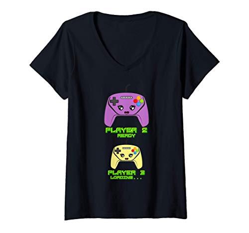 Mujer Jugador 2 Listo Jugador 3 Cargando juegos de computadora Camiseta Cuello V