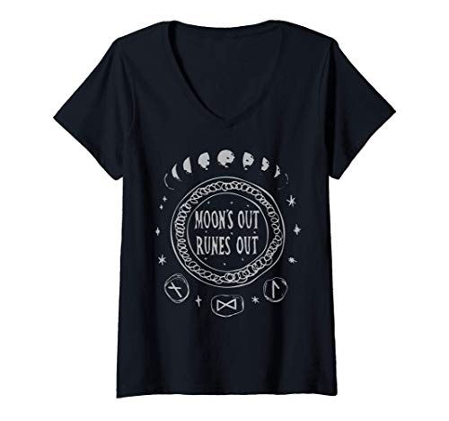 Mujer Trendy Moons Out Runes Out Camiseta Cuello V