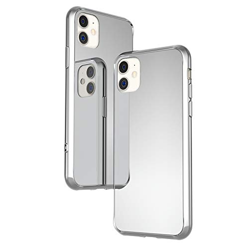 NALIA Funda Espejo Compatible con iPhone 11, Mirror Hard-Case in 9H Vidrio Templado & Silicona Bumper, Delgado Carcasa Rigida Slim Cover Resistente Telefono Movil Proteccion, Color:Plata