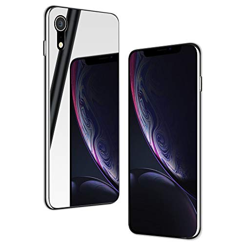 NALIA Funda Espejo Compatible con iPhone XR, Mirror Hard-Case in 9H Vidrio Templado & Silicona Bumper, Delgado Carcasa Rigida Cover Resistente Telefono Movil Proteccion Cubierta, Color:Plata