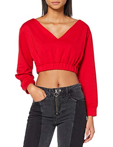 Neon Coco V-Neck Long Sleeve Cropped Sweater Camiseta de Manga Larga, Rojo (Red C13), 34 (Tamaño del Fabricante:S) para Mujer