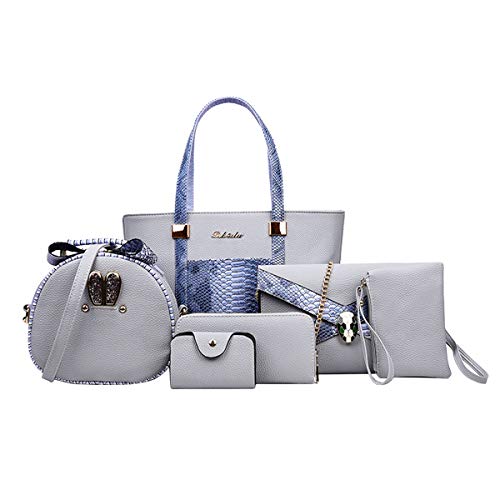 NICOLE&DORIS Bolsos Mujer 6 Piezas Bolsas para Damas Monedero Bolsos Cruzadas Bolsos Tote Carteras Gris