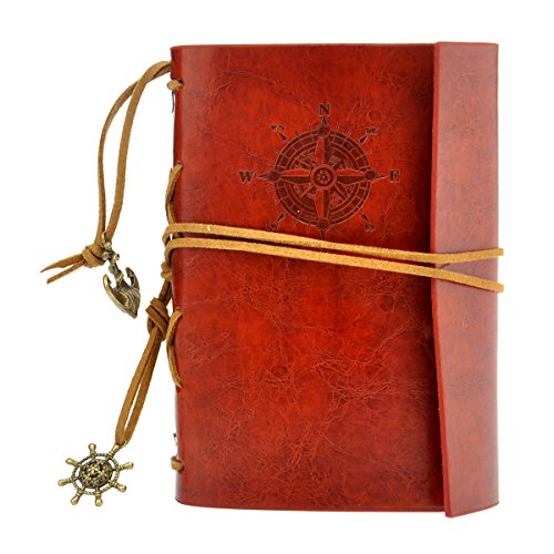 NUOLUX Retro Vintage Pirate Cuaderno,PU Cuero Libreta Bonitas Hojas Blancas Cuaderno de Viaje Bloc Notas Diario de viaje Jotter,cadena suelta String Bound (Vino rojo)