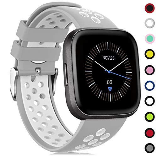 Onedream Compatible para Fitbit Versa/Versa Lite/Versa 2 Correa Hombre Mujer, Silicona Reemplazo Deportivo Compatible para Fitbit Versa/Versa 2/ Versa Lite/Versa Edición Especial Gris-Blanco