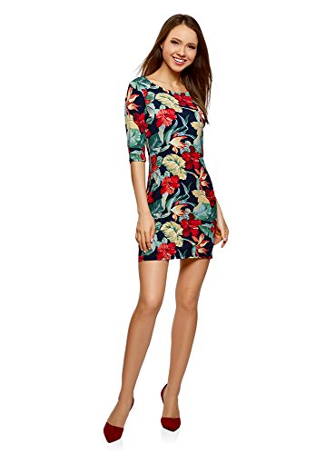 oodji Ultra Mujer Vestido de Punto con Estampado Floral, Multicolor, ES 38 / S