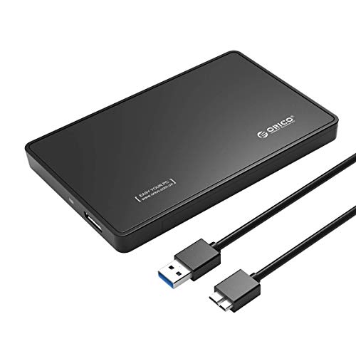 ORICO Caja Externa Disco Duro/SSD 2.5'' USB 3.0, Libre de Herramientas para SATA HDD/SSD de 9.5mm y 7mm con Led Indicador y Capacidad hasta 4TB (Negro)