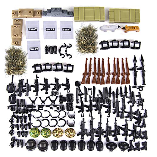 PARIO Custom Militar Kit de Casco y Arma para Figuras de Caballeros Soldados SWAT Policía Juguete, Compatible con Lego