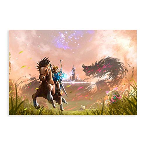 Póster de la leyenda de Zelda Breath of the Wild Link on Horse (30 x 45 cm)