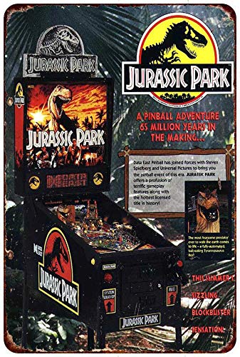 PotteLove Jurassic Park - Placa Decorativa de Metal (8 x 12 cm), diseño Vintage de Pinball