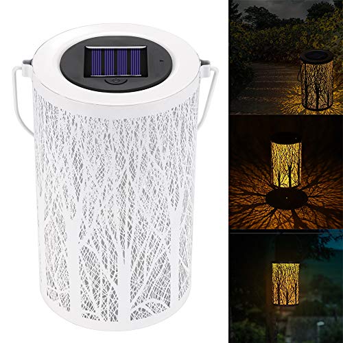 Powstro Luces de linterna solar Linterna de jardín decorativa al aire libre IP 44 Luces solares LED impermeables Lámpara cilíndrica de metal Sombra de árbol Luz nocturna para patio Patio al aire libre