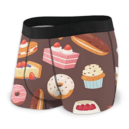 QUEMIN Teen Boy Cute Sweet Pastry Cakes and Chocolates Donut PrintMen's Boxer Briefs Graphic Print Soft Casual Novelty Eastic Waistband Underwear S