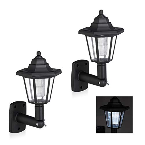 Relaxdays, Negro Set de Dos farolas solares LED, Lámparas de Exterior, Ahorra energía, Impermeable