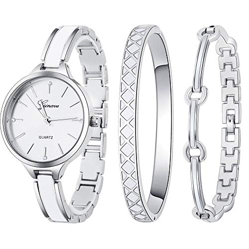 Relojes de Moda para Mujer Reloj de Cuarzo con Brazalete de Mujer Juego de Cuarzo para Mujer Pulsera y Reloj de Acero Inoxidable con Cristal de Oro Rosa y Juego de dial Redondo (3 Colores Opcionales)