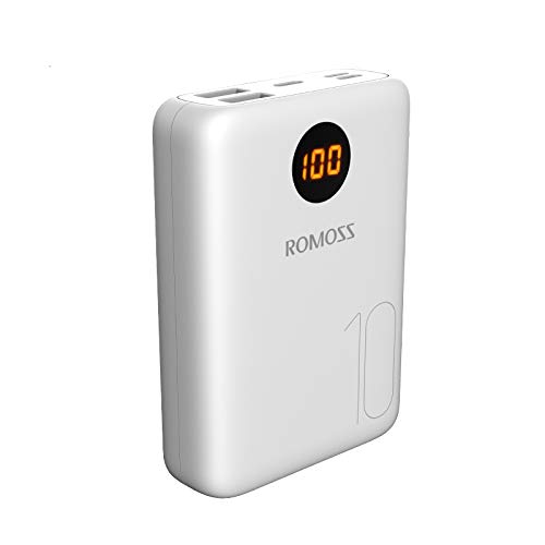 Romoss Bateria Externa para Movil, Powerbank 10000mah Cargador Portatil con Entrada L igtning Micro USB Tipo c, 2 Salidas USB 2,1A para la Mayoría de los Smartphone, Tabletas y Otros Dispositivos