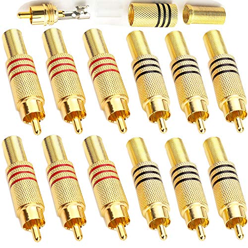 RUNCCI-YUN 12 pcs Conector RCA Macho Resorte，Conector de Audio RCA，Conectores chasis RCA，RCA Vídeo Adaptador ，RCA Conector de Cable，Conector RCA sin Soldadura Negro y Rojo 6 Pcs