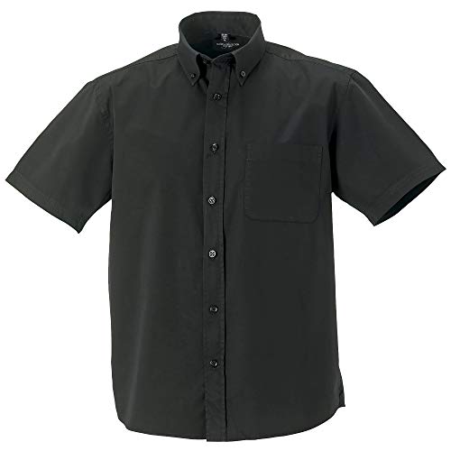 Russell Collection - Camisa Clasica de Manga Corta Modelo Classic Twill Hombre Caballero - Trabajo/Fiesta/Verano (4XL) (Negro)