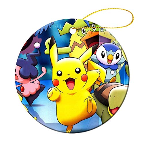 RWNFA Recordando 2020 Adorno conmemorativo de Navidad recuerdo de dos lados impreso Pika-chu Pichu Gengar Mime Jr colgante de árbol de Navidad colgante de cerámica para la familia amigos Todders Kids