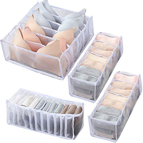 Senteen Organizador De Ropa Interior, 4 Pcs Organizadores De Cajones Plegable Caja De Almacenamiento De Ropa Interior Divisores De Armarios para Bolsos para Sujetadores, Calcetines y Corbata