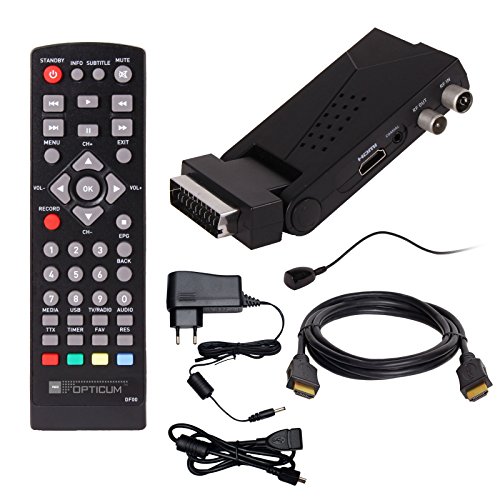 Set DVB-T/T2 de Opticum HD AX Lion Air 2 HEVC DVB-T/T2 receptor + cable HDMI con función Ethernet y conectores dorados (Full HD, HEVC/H.265, HDTV, HDMI, SCART, USB 2.0 DVBT DVBT2 DVB-T2)