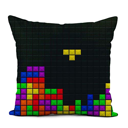 shenhaimojing Rouihot Linen Tetris Old Video Game Brick Pieces Retro 80S Block Funda De Almohada,Funda De Almohada Cuadrada