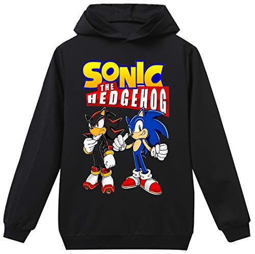 Silver Basic Sudadera Regular de Manga Larga para Niños con Estampados de Sonic The Hedgehog 2D Impreso Sonic Game Cosplay Sonic Sudadera Ropa para Niños 130,Negro Sonic Shadow-3