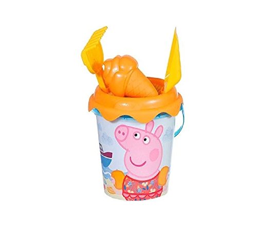 SIMBA-40248 Cubo de Playa Peppa Pig con Pala, rastrillo, Molde y tamiz, 17 cm (40248)