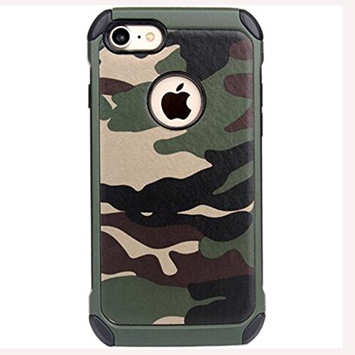 SKYEARMAN 5-en-1 Funda para iPhone 8 Camuflaje Dura Estuche + TPU Suave Interno Carcasa + PU Piel + Airbag de 4 Esquinas + 9H Vidrio Templado 360° Totalmente Protegido Caso para Apple 8,Verde