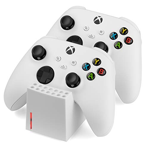 snakebyte Xbox TWIN CHARGE SX - blanco - Estación de carga Xbox para el mando de la serie X, cargador para 2 mandos inalámbricos, 2 baterías recargables 800mAh, estado de carga LED, diseño Xbox