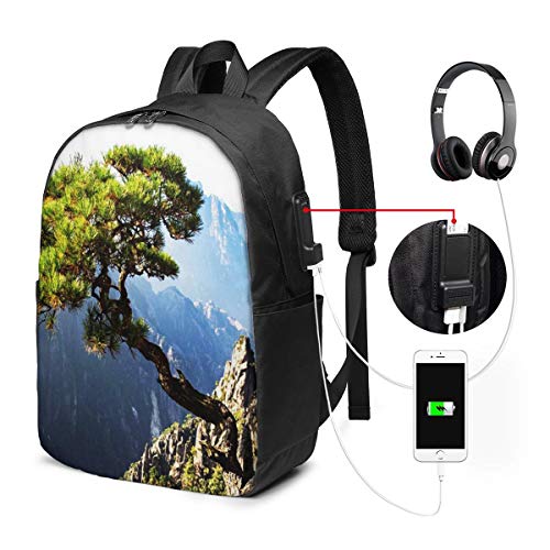 SNFDFS Mochila Bolsas con Puerto USB 15,6 Pulgadas, Moda Mochila De Viaje Camping Casual Mochila Árbol Solitario Grand Scenery West Mochila Escolar Mochila