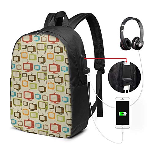 SNFDFS Mochila Bolsas con Puerto USB 15,6 Pulgadas, Moda Mochila De Viaje Camping Casual Mochila Televisores Antiguos televisores Mochila Escolar Mochila