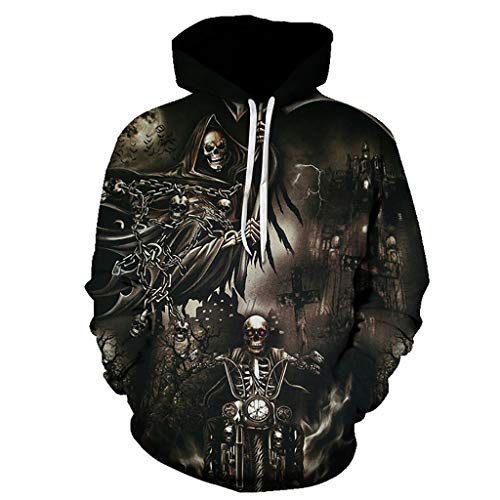 Sudadera Capucha Gráficas Novedosas para Niño Niña Fresco Unisex de Moda Sudadera 3D Impreso Grim Reaper Jinete de La Motocicleta Gráficos Personalidad de La Manera Outwear con Grandes Bolsillos