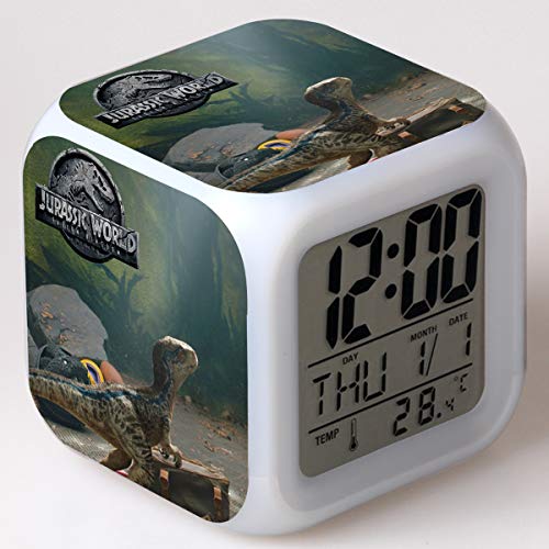 SXWY Jurassic World Alarm Clock Reloj Despertador Digital, Jurassic Park Luces de Colores Mood Alarm Clock Reloj Cuadrado Disponible USB Carga Adecuada para niños y niñas niños,05