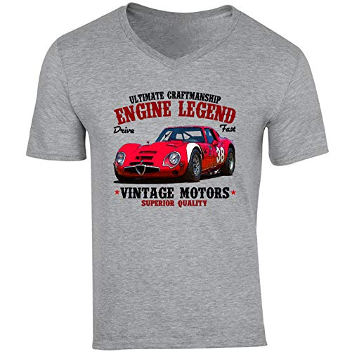 TEESANDENGINES - Camiseta para hombre Alfa Romeo Giulia Tz 1965 con cuello en V gris Gris gris L