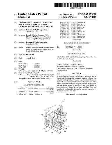 Thermal printer having real-time force feedback on printhead pressure and method of using same: United States Patent 9902175 (English Edition)