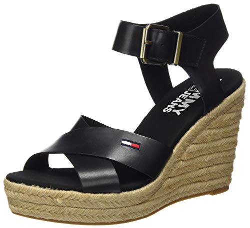 Tommy Hilfiger Natural Wedge Sandal, Sandalias Punta Cerrada para Mujer, Negro (Black Bds), 40 EU