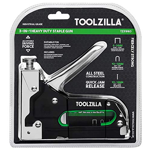 TOOLZILLA Grapadora Manual Profesional 3 en 1 y Paquete de Selección de Grapas