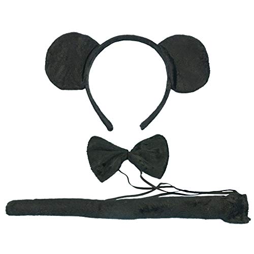 Tumao 3 piezas Diadema de Mouse Orejas, con Corbata y Cola Negro para Regalos de Niños & Adultos Accesorios de ropa cosplay