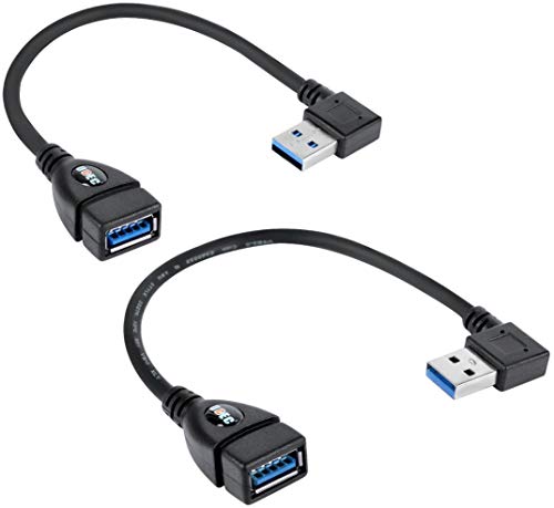 UCEC® Cable Alargador USB 3.0 Alta Velocidad Macho a hembra Extension Cable de 90 Grados Ángulo Adaptador Conector, Ángulo Derecho y Izquierdo - Color Negro (Pack of 2)