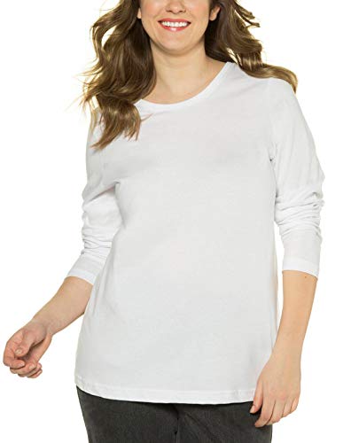 Ulla Popken Basic Langarmshirt Rundhals, Camiseta de Manga Larga para Mujer, Blanco (Weiss 20), 46