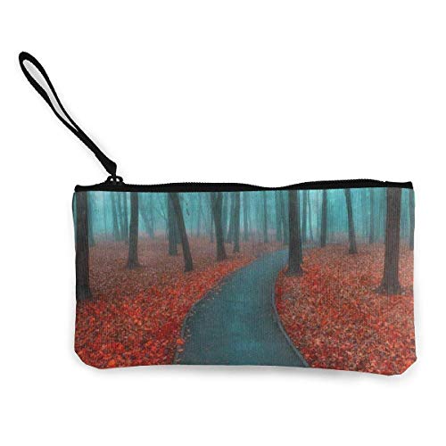 Unisex Wallet,Coin Bags,Canvas Coin Purse Autumn Landscape Forest Tree Foggy Customs Zipper Pouch Wallet for Bank Car Passport