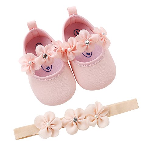 VECDY Sandalias Bebe Niña, Zapatos De Niña On Diadema Regalo Set Zapatos Casuales Suave Suela Zapatillas Antideslizantes Zapatos De Princesa Primeros Zapatos Zapatos Planos (Rosa, 0-6 Meses)